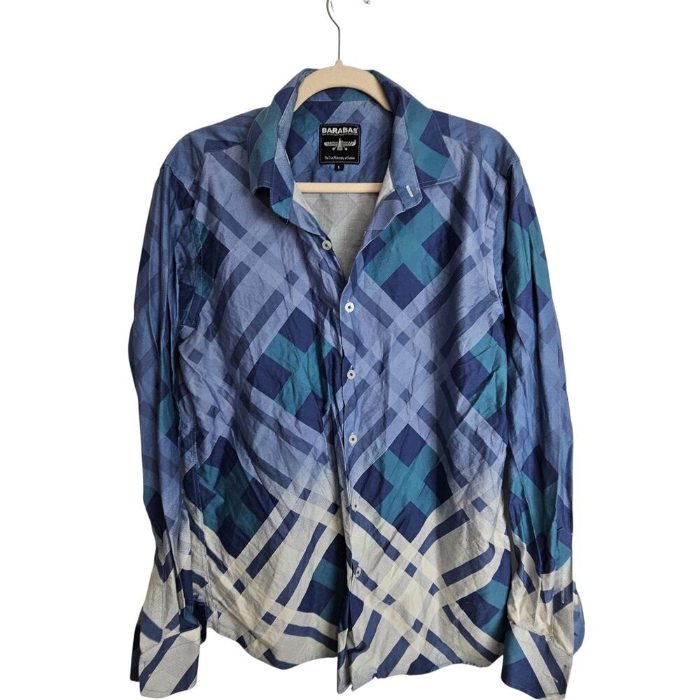 Barabas Mens Plaid Ombre Button Shirt Size L Indie Hipster Streetwear Going Out